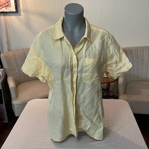 Liz Claiborne 100% Linen Pale Yellow Button Up Shirt in Size Large